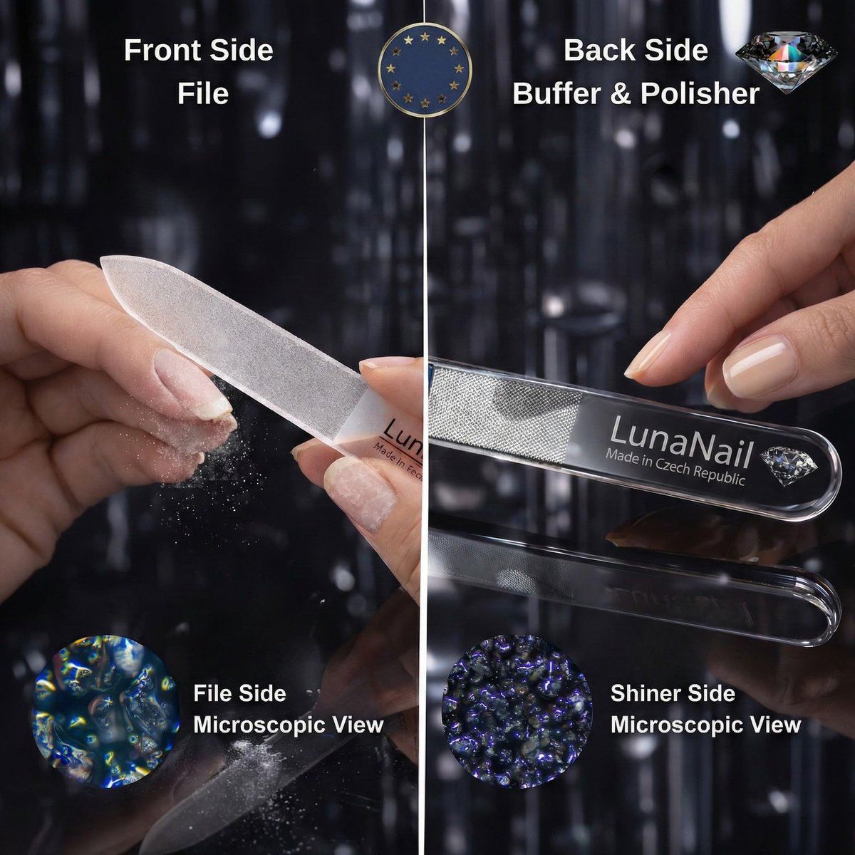 LunaNail Nano Czech Glass Nail File & Buffer 2-in-1 – Velvet Case, Crystal Polisher, Mirror-Shine, Keratin-Sealing, Travel Friendly Avelisse