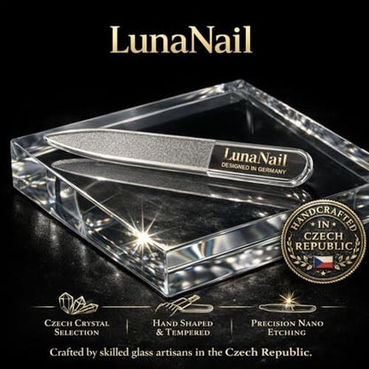 LunaNail Nano Czech Glass Nail File & Buffer 2-in-1 – Velvet Case, Crystal Polisher, Mirror-Shine, Keratin-Sealing, Travel Friendly Avelisse