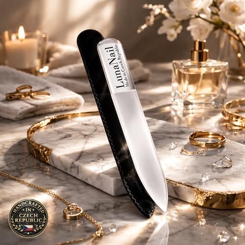 LunaNail Nano Czech Glass Nail File & Buffer 2-in-1 – Velvet Case, Crystal Polisher, Mirror-Shine, Keratin-Sealing, Travel Friendly Avelisse