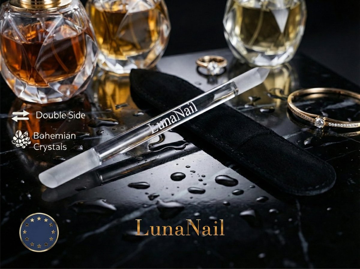 LunaNail Nano Czech Glass Nail File & Buffer 2-in-1 – Velvet Case, Crystal Polisher, Mirror-Shine, Keratin-Sealing, Travel Friendly Avelisse