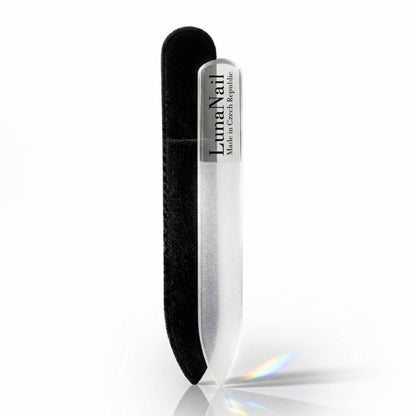 LunaNail Nano Czech Glass Nail File & Buffer 2-in-1 – Velvet Case, Crystal Polisher, Mirror-Shine, Keratin-Sealing, Travel Friendly Avelisse