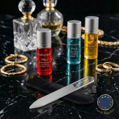 LunaNail Nano Czech Glass Nail File & Buffer 2-in-1 – Velvet Case, Crystal Polisher, Mirror-Shine, Keratin-Sealing, Travel Friendly Avelisse