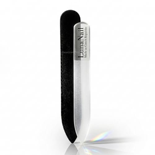 LunaNail Nano Czech Glass Nail File & Buffer 2-in-1 – Velvet Case, Crystal Polisher, Mirror-Shine, Keratin-Sealing, Travel Friendly Avelisse