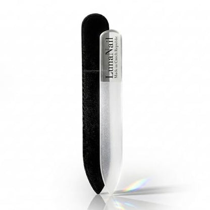 LunaNail Nano Czech Glass Nail File & Buffer 2-in-1 – Velvet Case, Crystal Polisher, Mirror-Shine, Keratin-Sealing, Travel Friendly Avelisse
