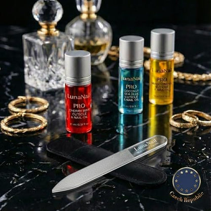 LunaNail Nano Czech Glass Nail File & Buffer 2-in-1 – Velvet Case, Crystal Polisher, Mirror-Shine, Keratin-Sealing, Travel Friendly Avelisse