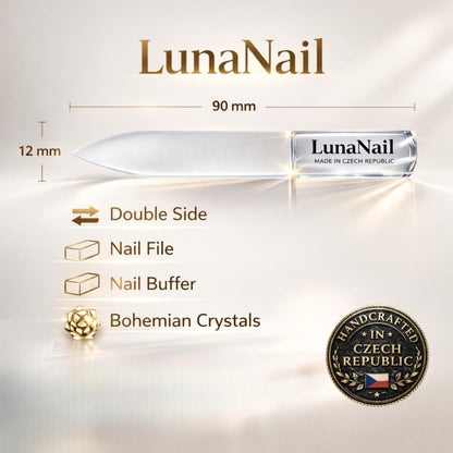 LunaNail Nano Czech Glass Nail File & Buffer 2-in-1 – Velvet Case, Crystal Polisher, Mirror-Shine, Keratin-Sealing, Travel Friendly Avelisse