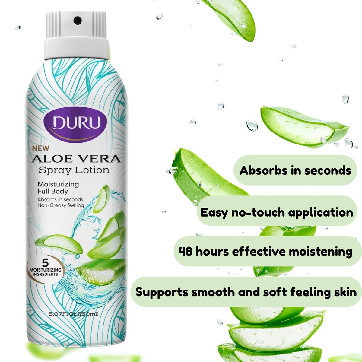 Duru Aloe Vera Moisturizing Spray Lotion - 48 Hour Moisture Body Lotion, 5 oz - görsel 5