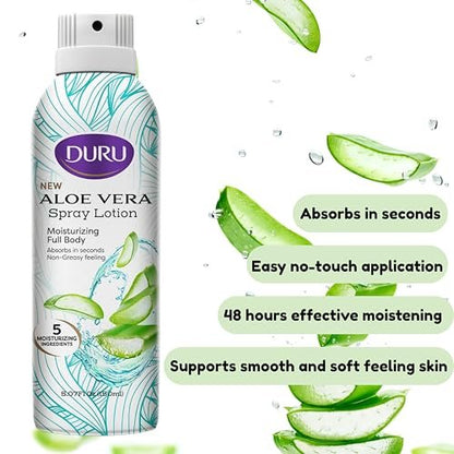Duru Aloe Vera Moisturizing Spray Lotion - 48 Hour Moisture Body Lotion, 5 oz
