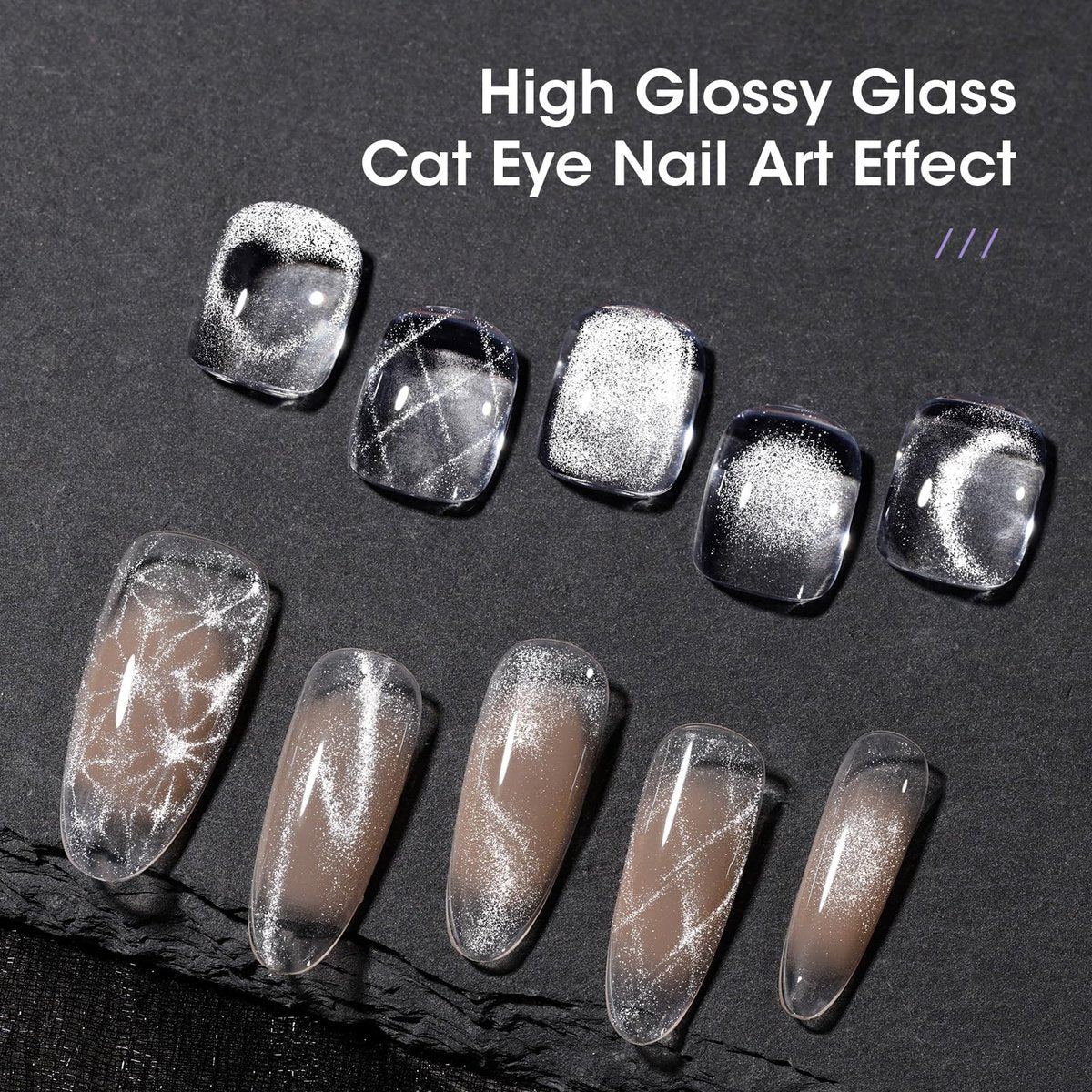 GELLEN Cat Eye Gel Nail Polish Silver - Magnetic White Cat Eye Gel Top Coat, Glitter Shimmer No Wipe Top Coat, Soak Off UV LED Nail Lamp Nail Art DIY Manicure 18ml - görsel 3
