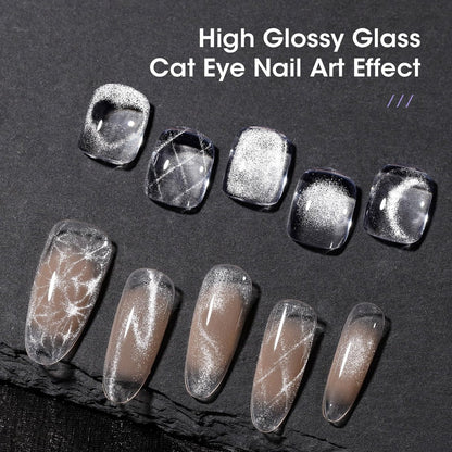 GELLEN Cat Eye Gel Nail Polish Silver - Magnetic White Cat Eye Gel Top Coat, Glitter Shimmer No Wipe Top Coat, Soak Off UV LED Nail Lamp Nail Art DIY Manicure 18ml