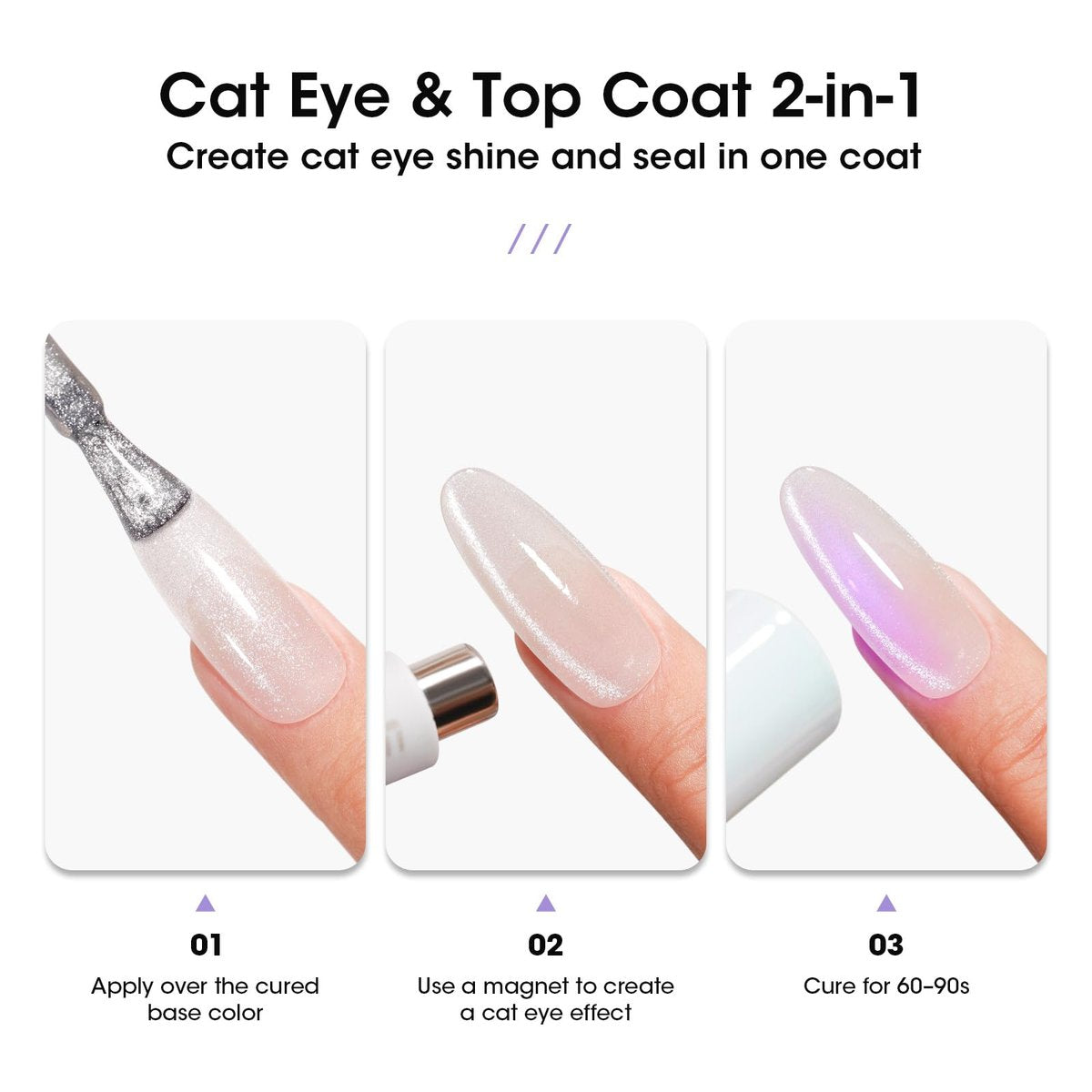 GELLEN Cat Eye Gel Nail Polish Silver - Magnetic White Cat Eye Gel Top Coat, Glitter Shimmer No Wipe Top Coat, Soak Off UV LED Nail Lamp Nail Art DIY Manicure 18ml - görsel 11