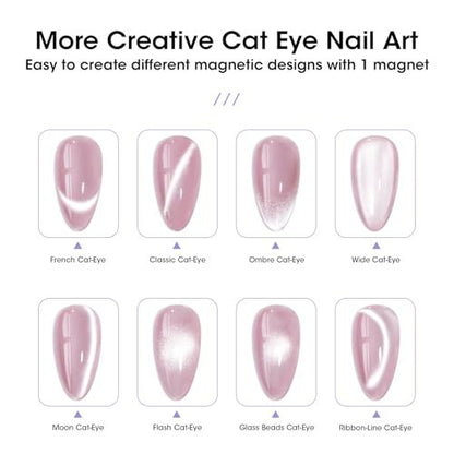 GELLEN Cat Eye Gel Nail Polish Silver - Magnetic White Cat Eye Gel Top Coat, Glitter Shimmer No Wipe Top Coat, Soak Off UV LED Nail Lamp Nail Art DIY Manicure 18ml