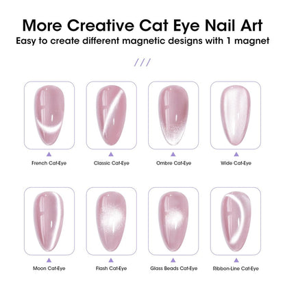 GELLEN Cat Eye Gel Nail Polish Silver - Magnetic White Cat Eye Gel Top Coat, Glitter Shimmer No Wipe Top Coat, Soak Off UV LED Nail Lamp Nail Art DIY Manicure 18ml