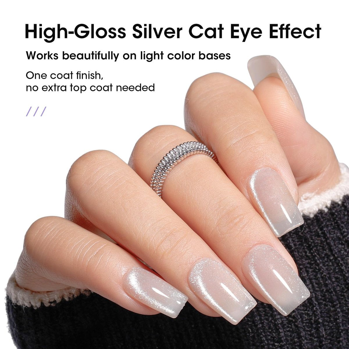 GELLEN Cat Eye Gel Nail Polish Silver - Magnetic White Cat Eye Gel Top Coat, Glitter Shimmer No Wipe Top Coat, Soak Off UV LED Nail Lamp Nail Art DIY Manicure 18ml - görsel 9