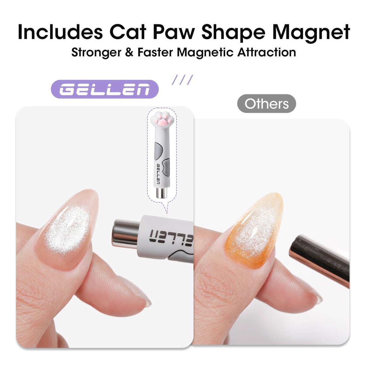 GELLEN Cat Eye Gel Nail Polish Silver - Magnetic White Cat Eye Gel Top Coat, Glitter Shimmer No Wipe Top Coat, Soak Off UV LED Nail Lamp Nail Art DIY Manicure 18ml - görsel 13