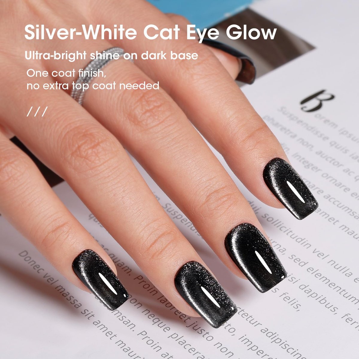 GELLEN Cat Eye Gel Nail Polish Silver - Magnetic White Cat Eye Gel Top Coat, Glitter Shimmer No Wipe Top Coat, Soak Off UV LED Nail Lamp Nail Art DIY Manicure 18ml - görsel 7