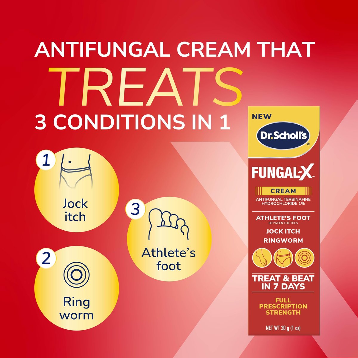 Dr. Scholl's Fungal-X Cream - Prescription Strength Treatment for Athlete's Foot, Jock Itch, Ringworm - 7 Day Relief from Itching, Burning, Stinging - 1 oz Avelisse