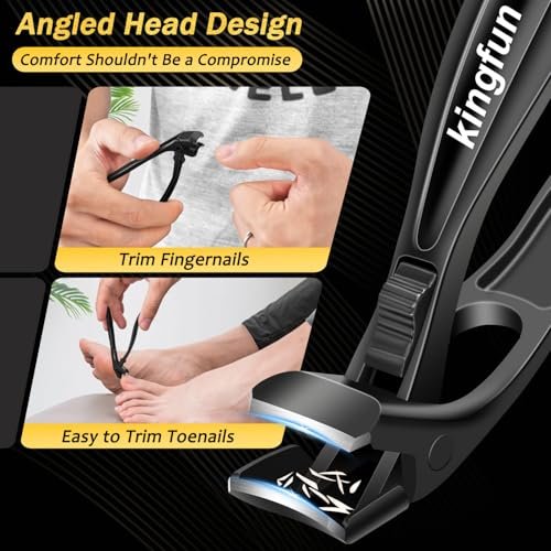 Kingfun Toenail Clippers for Thick Toenails - Heavy Duty Ingrown Toe Nail Clippers for Seniors, Angled Head Large Nail Clippers Set of 5, Stainless Steel, Black - görsel 6
