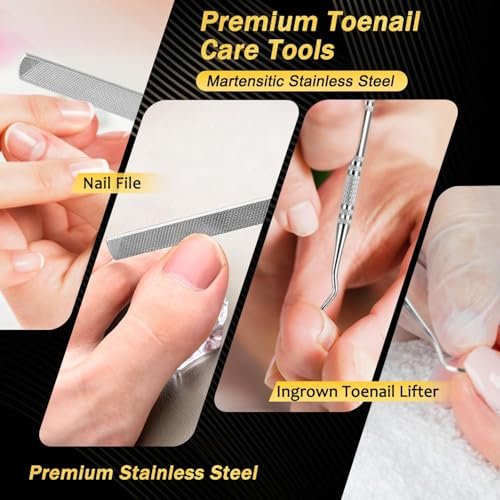 Kingfun Toenail Clippers for Thick Toenails - Heavy Duty Ingrown Toe Nail Clippers for Seniors, Angled Head Large Nail Clippers Set of 5, Stainless Steel, Black - görsel 12