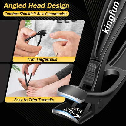 Kingfun Toenail Clippers for Thick Toenails - Heavy Duty Ingrown Toe Nail Clippers for Seniors, Angled Head Large Nail Clippers Set of 5, Stainless Steel, Black