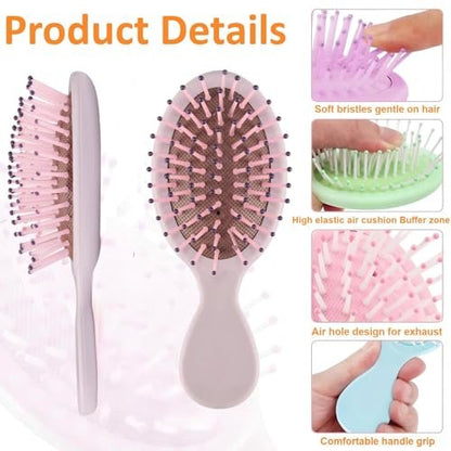 12 Pack Mini Hair Brush Bulk – Compact Travel Hairbrushes for Fine, Curly, Thick & Wavy Hair, Ideal for Teens & Adults, Bridesmaid Gifts, Party Favors