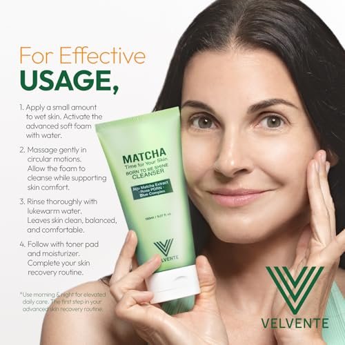 VELVENTE Matcha Gentle Deep Pore Cleansing Facial Cleanser - Low-pH Face Wash for Pore Refining with Rose PDRN, Hydrating Daily Facial Wash for Redness & Sensitive Skin, Korean Skincare (5.07 fl oz) Avelisse