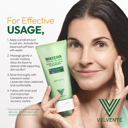 VELVENTE Matcha Gentle Deep Pore Cleansing Facial Cleanser - Low-pH Face Wash for Pore Refining with Rose PDRN, Hydrating Daily Facial Wash for Redness & Sensitive Skin, Korean Skincare (5.07 fl oz) Avelisse