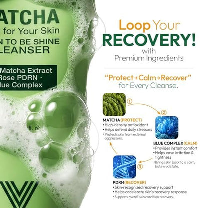 VELVENTE Matcha Gentle Deep Pore Cleansing Facial Cleanser - Low-pH Face Wash for Pore Refining with Rose PDRN, Hydrating Daily Facial Wash for Redness & Sensitive Skin, Korean Skincare (5.07 fl oz) Avelisse