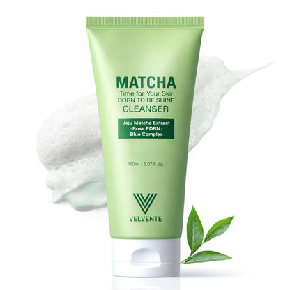 VELVENTE Matcha Gentle Deep Pore Cleansing Facial Cleanser - Low-pH Face Wash for Pore Refining with Rose PDRN, Hydrating Daily Facial Wash for Redness & Sensitive Skin, Korean Skincare (5.07 fl oz) Avelisse