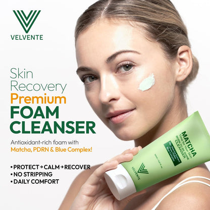 VELVENTE Matcha Gentle Deep Pore Cleansing Facial Cleanser - Low-pH Face Wash for Pore Refining with Rose PDRN, Hydrating Daily Facial Wash for Redness & Sensitive Skin, Korean Skincare (5.07 fl oz) Avelisse
