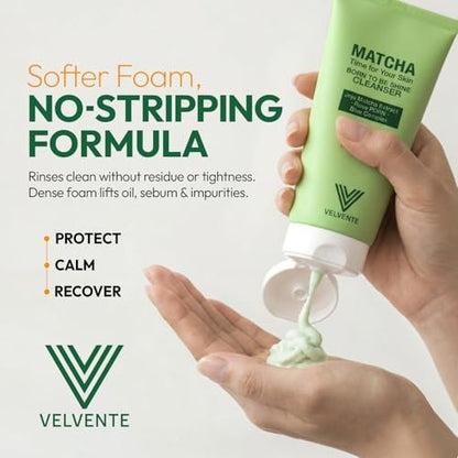 VELVENTE Matcha Gentle Deep Pore Cleansing Facial Cleanser - Low-pH Face Wash for Pore Refining with Rose PDRN, Hydrating Daily Facial Wash for Redness & Sensitive Skin, Korean Skincare (5.07 fl oz) Avelisse