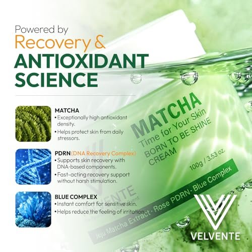 VELVENTE Matcha Facial Moisturizer with Rose PDRN & Korean Peptides – Hydrating Firming Cream for Anti-Aging, Dark Spots & Uneven Skin Tone – Soothing Radiance for Soft, Glowy Skin – All Skin Types, 3.53 oz Avelisse