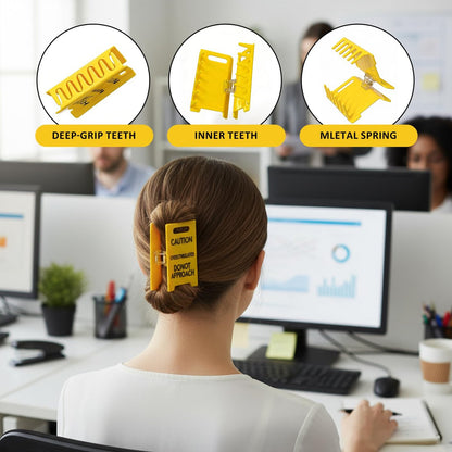 Funny Yellow Caution Sign Hair Claw Clip - Overstimulated Do Not Approach Hair Clip for Thick Hair, Gag Gift for Women, Coworkers, Friends