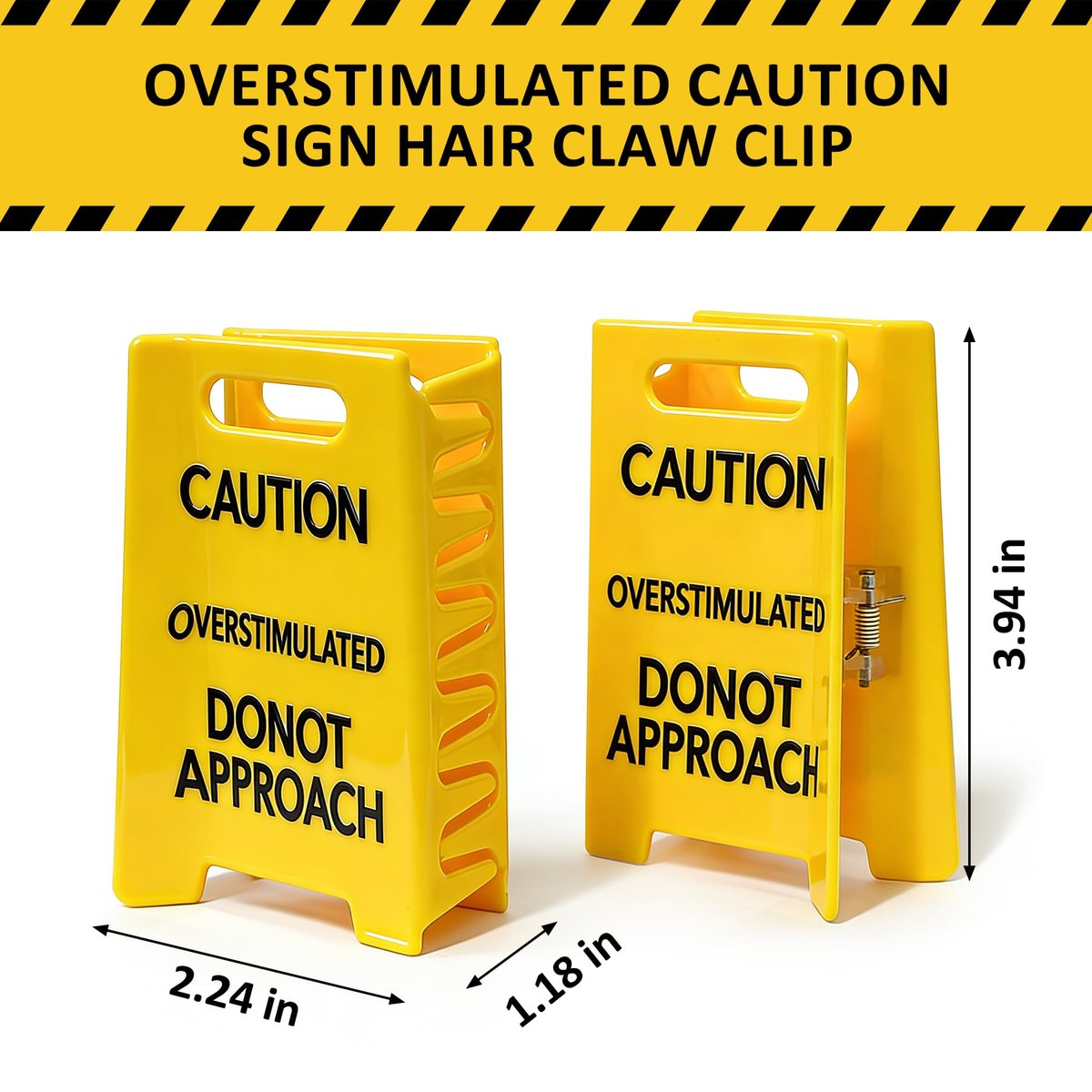 Funny Yellow Caution Sign Hair Claw Clip - Overstimulated Do Not Approach Hair Clip for Thick Hair, Gag Gift for Women, Coworkers, Friends - görsel 3