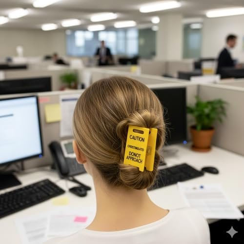 Funny Yellow Caution Sign Hair Claw Clip - Overstimulated Do Not Approach Hair Clip for Thick Hair, Gag Gift for Women, Coworkers, Friends - görsel 10