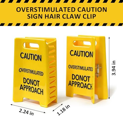 Funny Yellow Caution Sign Hair Claw Clip - Overstimulated Do Not Approach Hair Clip for Thick Hair, Gag Gift for Women, Coworkers, Friends - görsel 4