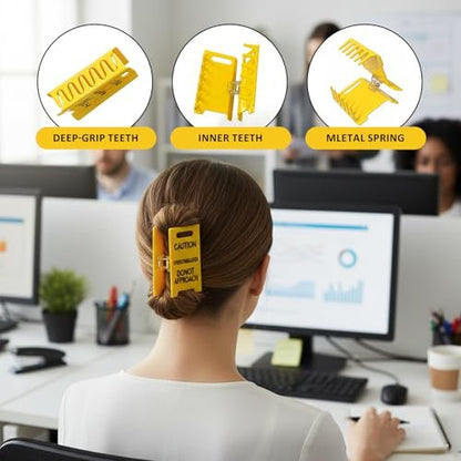 Funny Yellow Caution Sign Hair Claw Clip - Overstimulated Do Not Approach Hair Clip for Thick Hair, Gag Gift for Women, Coworkers, Friends