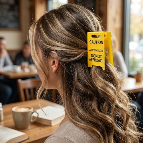 Funny Yellow Caution Sign Hair Claw Clip - Overstimulated Do Not Approach Hair Clip for Thick Hair, Gag Gift for Women, Coworkers, Friends - görsel 12