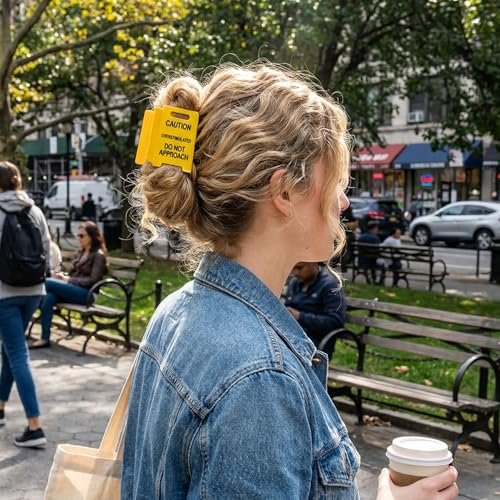 Funny Yellow Caution Sign Hair Claw Clip - Overstimulated Do Not Approach Hair Clip for Thick Hair, Gag Gift for Women, Coworkers, Friends - görsel 14