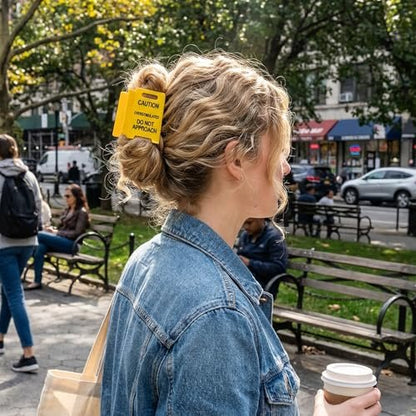 Funny Yellow Caution Sign Hair Claw Clip - Overstimulated Do Not Approach Hair Clip for Thick Hair, Gag Gift for Women, Coworkers, Friends