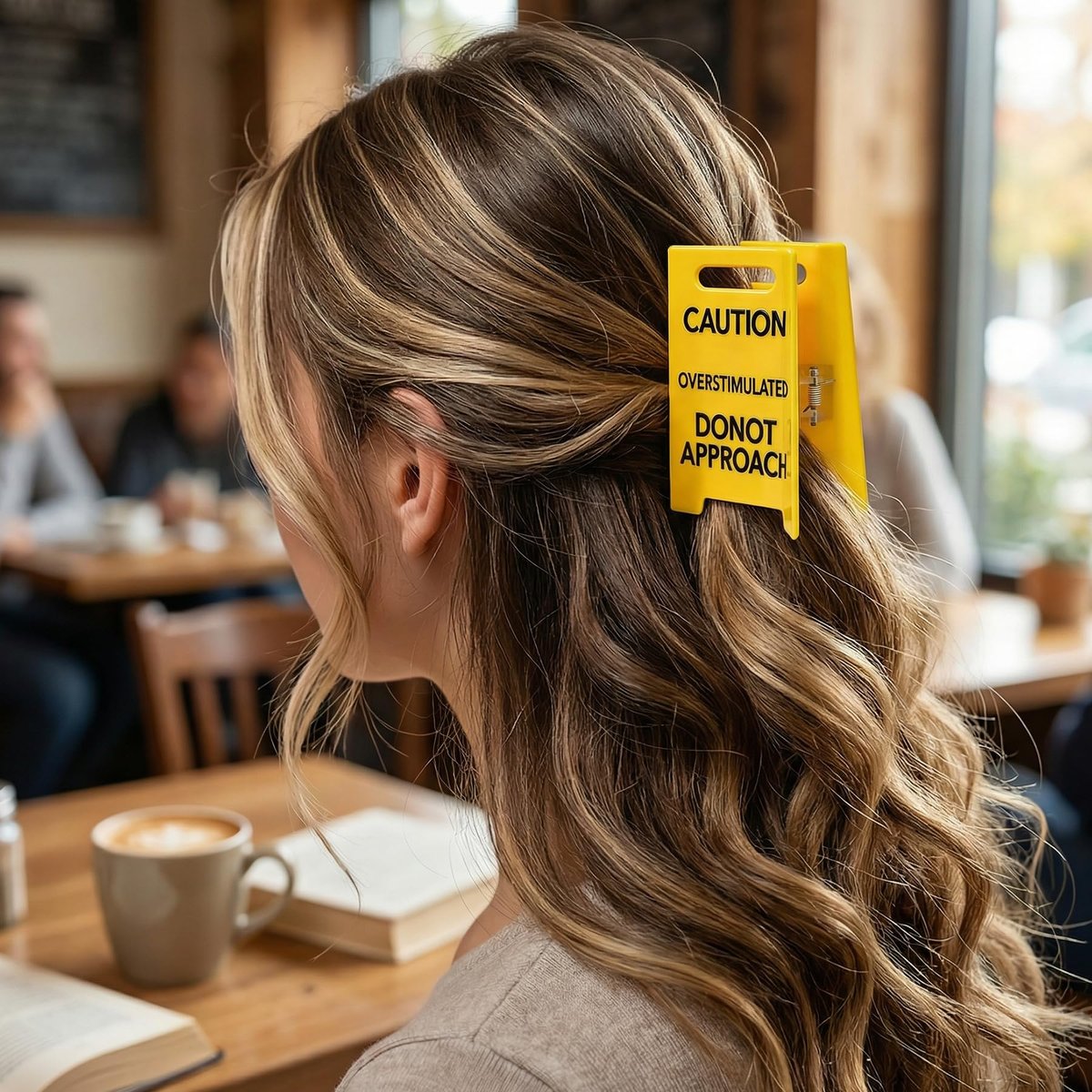 Funny Yellow Caution Sign Hair Claw Clip - Overstimulated Do Not Approach Hair Clip for Thick Hair, Gag Gift for Women, Coworkers, Friends - görsel 11