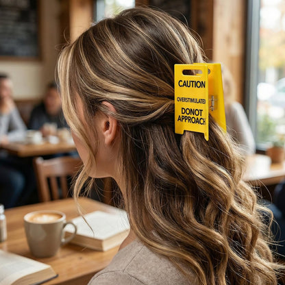 Funny Yellow Caution Sign Hair Claw Clip - Overstimulated Do Not Approach Hair Clip for Thick Hair, Gag Gift for Women, Coworkers, Friends
