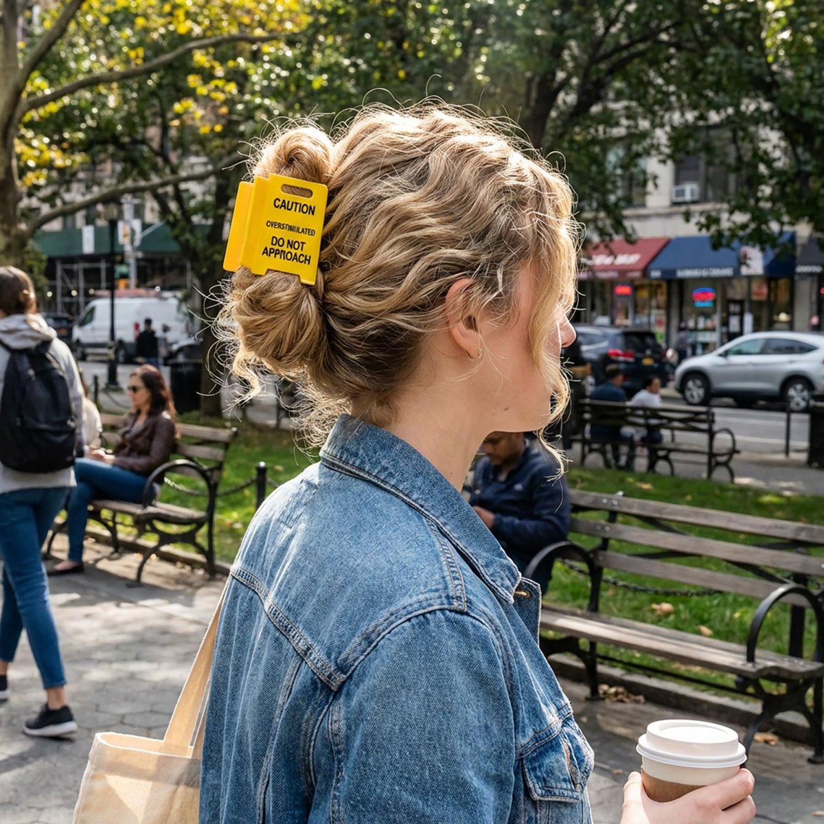 Funny Yellow Caution Sign Hair Claw Clip - Overstimulated Do Not Approach Hair Clip for Thick Hair, Gag Gift for Women, Coworkers, Friends - görsel 13