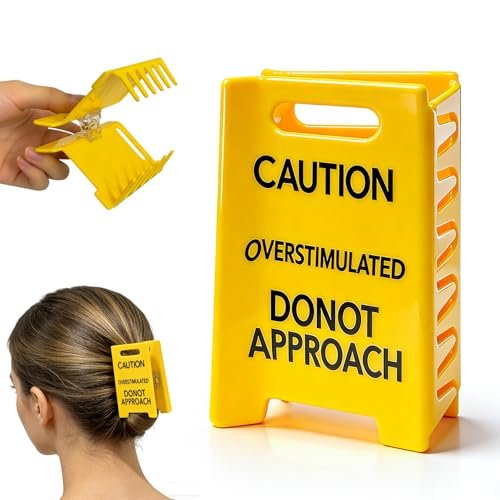 Funny Yellow Caution Sign Hair Claw Clip - Overstimulated Do Not Approach Hair Clip for Thick Hair, Gag Gift for Women, Coworkers, Friends - görsel 2