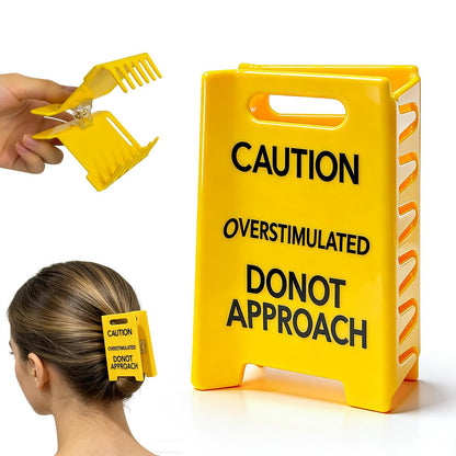 Funny Yellow Caution Sign Hair Claw Clip - Overstimulated Do Not Approach Hair Clip for Thick Hair, Gag Gift for Women, Coworkers, Friends