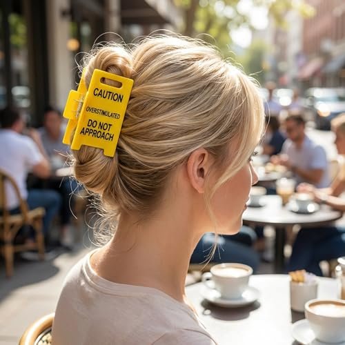 Funny Yellow Caution Sign Hair Claw Clip - Overstimulated Do Not Approach Hair Clip for Thick Hair, Gag Gift for Women, Coworkers, Friends - görsel 16