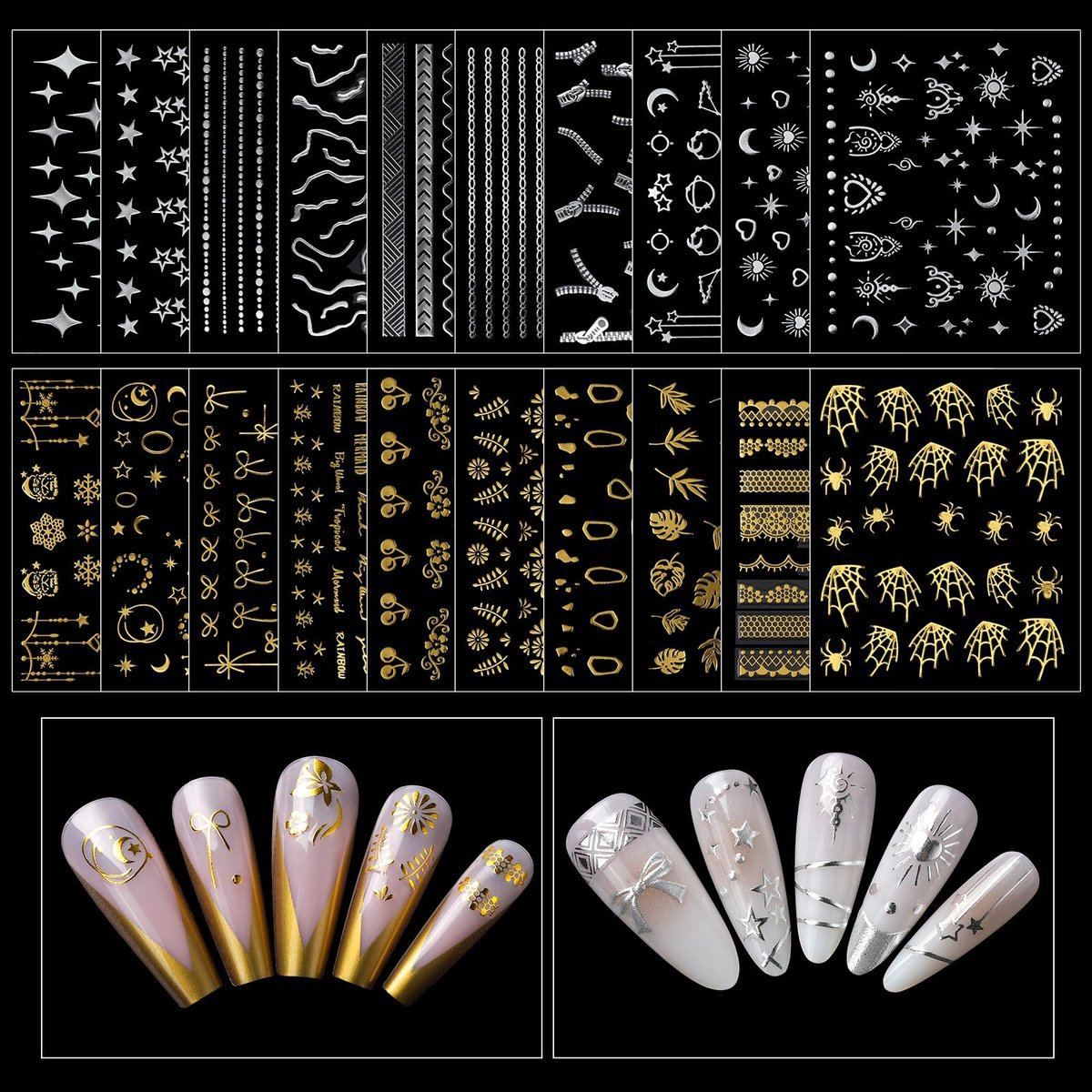 Teenitor Nail Charms and Gems Kit - 6 Boxes Silver & Gold Rhinestones, Pearls, Caviar Beads, Y2K & Cross Nail Charms for 3D Nail Art Avelisse