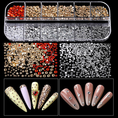 Teenitor Nail Charms and Gems Kit - 6 Boxes Silver & Gold Rhinestones, Pearls, Caviar Beads, Y2K & Cross Nail Charms for 3D Nail Art Avelisse