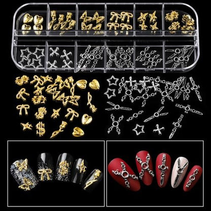 Teenitor Nail Charms and Gems Kit - 6 Boxes Silver & Gold Rhinestones, Pearls, Caviar Beads, Y2K & Cross Nail Charms for 3D Nail Art Avelisse