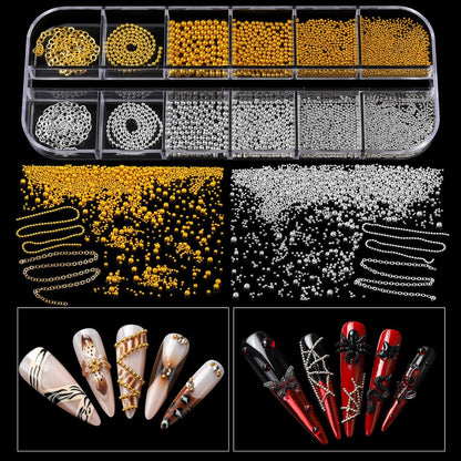 Teenitor Nail Charms and Gems Kit - 6 Boxes Silver & Gold Rhinestones, Pearls, Caviar Beads, Y2K & Cross Nail Charms for 3D Nail Art Avelisse